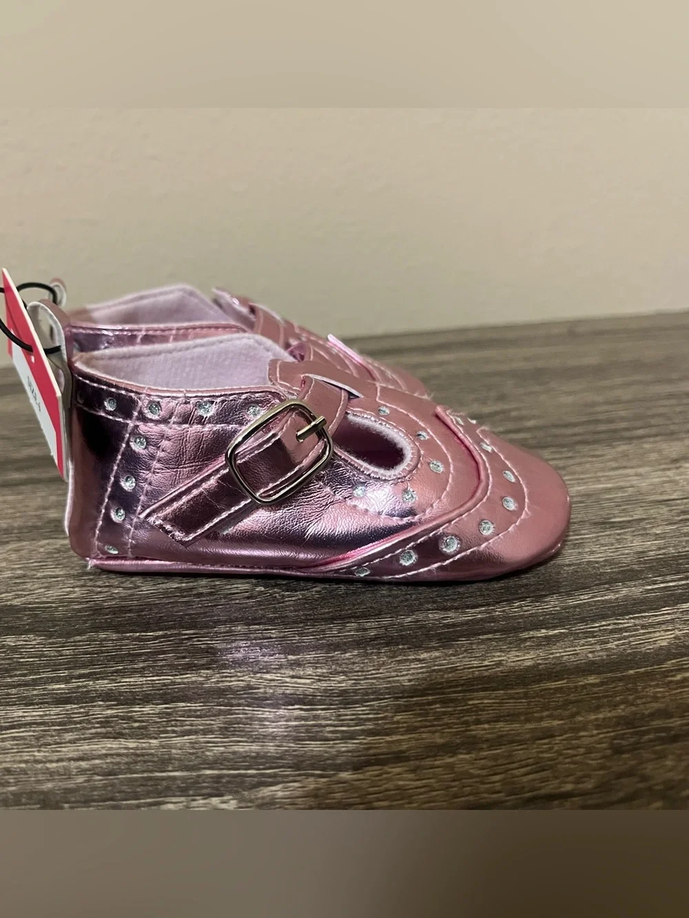 Vince Camuto Baby Metallic Pink Booties with Jewel Accents